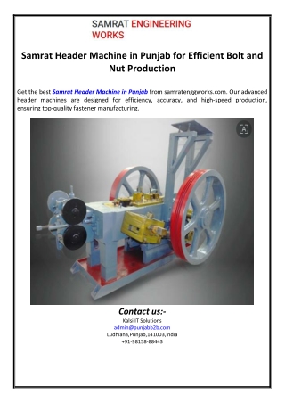 Samrat Header Machine in Punjab for Efficient Bolt and Nut Production