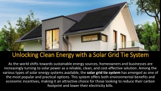 Unlocking Clean Energy with a Solar Grid Tie System