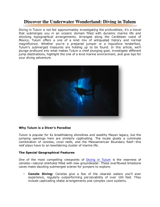 Discover the Underwater Wonderland: Diving in Tulum