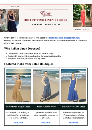 Best Fitting Linen Dresses - Summer Fashion Guide for Women | Estell Boutique