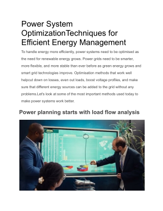 Power System Optimization Techniques for Efficient Energy Management