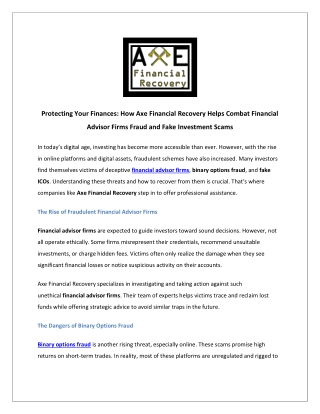 Protecting Your Finances: How Axe Financial Recovery Helps Combat Financial Advi