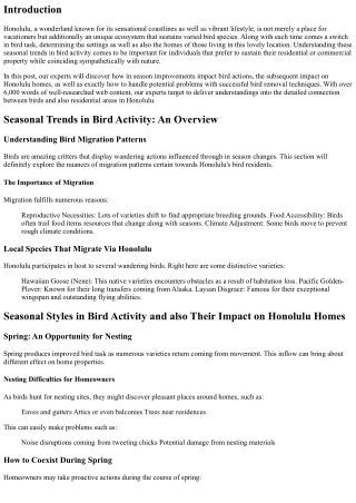 Seasonal Trends in Bird Activity and Their Impact on Honolulu Homes