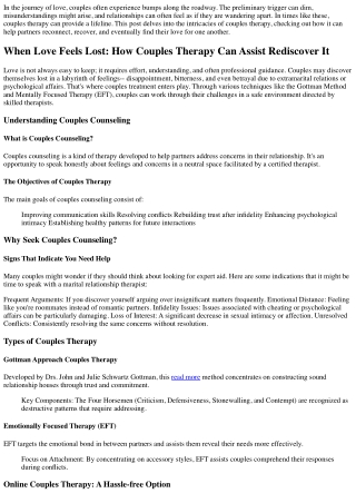 When Love Feels Lost: How Couples Counseling Can Assist Rediscover It