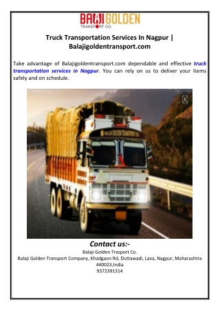 Truck Transportation Services In Nagpur | Balajigoldentransport.com