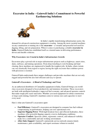 Excavator in India-gainwellindia