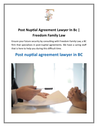 Post Nuptial Agreement Lawyer In Bc