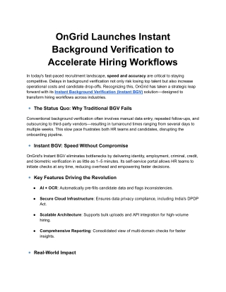 OnGrid Launches Instant Background Verification to Accelerate Hiring Workflows