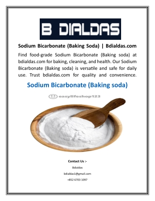 Sodium Bicarbonate (Baking Soda)  Bdialdas.com