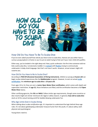 How Old Do You Have To Be To Scuba Dive