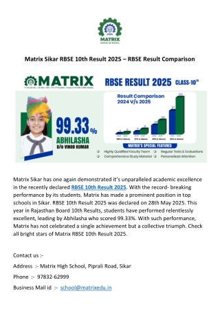 Matrix Sikar RBSE 10th Result 2025