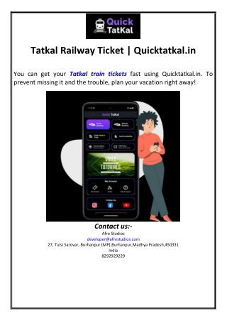 Tatkal Railway Ticket | Quicktatkal.in