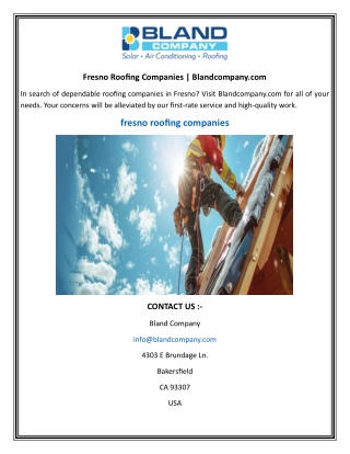 Fresno Roofing Companies | Blandcompany.com