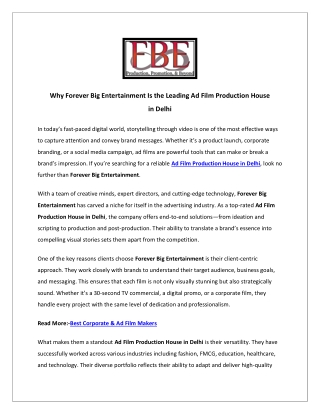 Why Forever Big Entertainment Is the Leading Ad Film Production House in Delhi