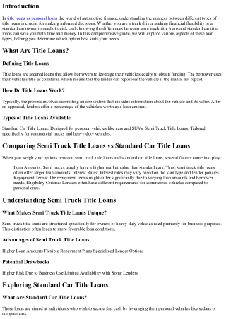 Comparing semi truck title loans vs standard car title loans