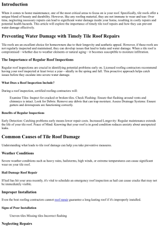 Preventing Water Damage with Timely Tile Roof Repairs
