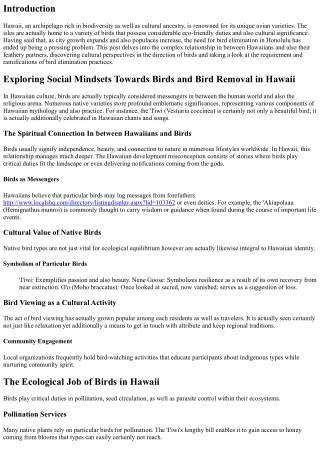Exploring Cultural Attitudes Towards Birds and Bird Removal in Hawaii