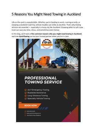 5 Reasons You Might Need Towing in Auckland