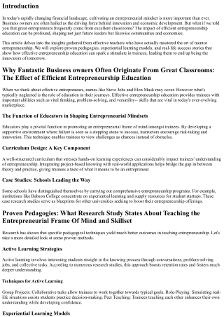 Teaching the Entrepreneurial State Of Mind: Insights from Effective Educators