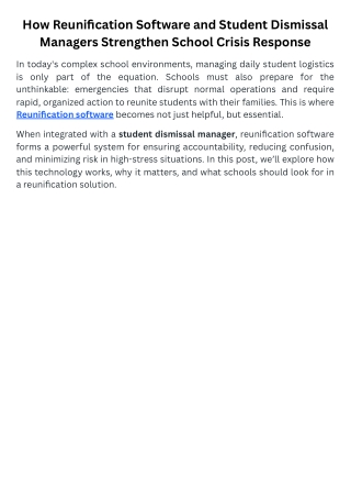 How Reunification Software and Student Dismissal Managers Strengthen School Cris