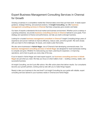 Expert Business Management Consulting Services in Chennai for Growth