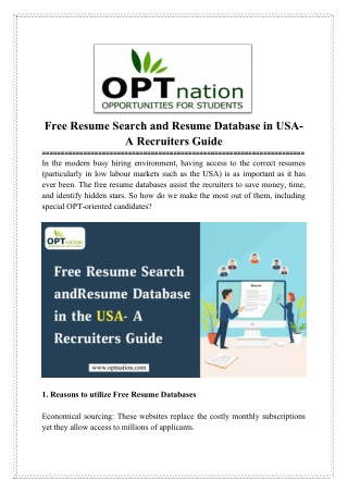 Free Resume Search and Resume Database in USA