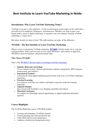 Best Institute to Learn YouTube Marketing in Noida