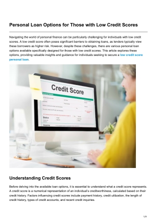 Personal Loan Options for Those with Low Credit Scores