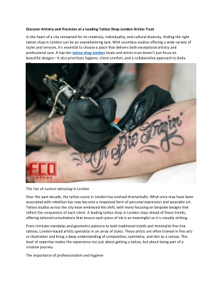 Discover Artistry and Precision at a Leading Tattoo Shop London Artists Trust