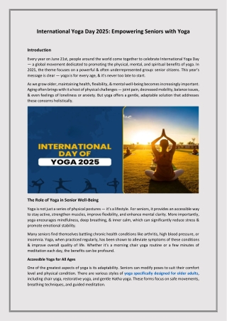 International Yoga Day 2025: Empowering Seniors with Yoga
