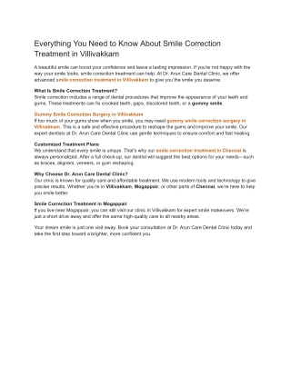 Everything You Need to Know About Smile Correction Treatment in Villivakkam