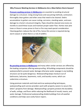Why Pressure Washing Services in Melbourne Are a Must Before Storm Season
