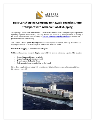 Best Car Shipping Company to Hawaii: Seamless Auto Transport with Alibaba Global