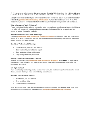 A Complete Guide to Permanent Teeth Whitening in Villivakkam