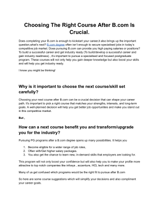 Choosing The Right Course After B.com Is Crucial.