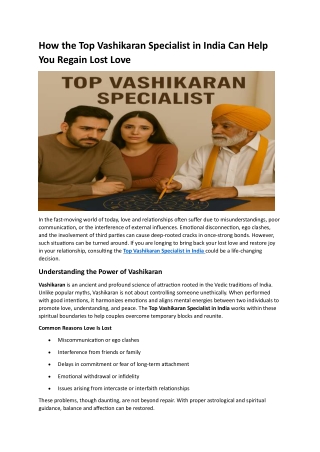 How the Top Vashikaran Specialist in India Can Help You Regain Lost Love