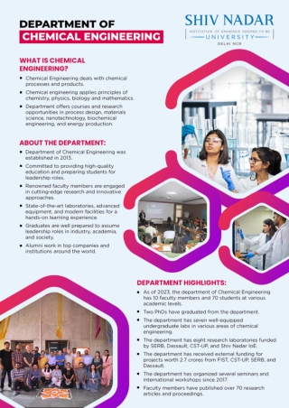 B.Tech in Chemical Engineering at Shiv Nadar University – Build a Future in Inno