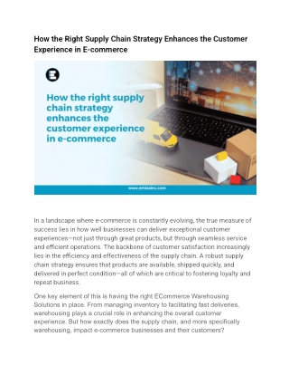 How the Right Supply Chain Strategy Enhances the Customer Experience in E-commerce