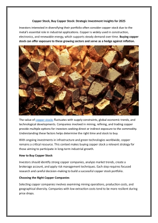 Copper Stock, Buy Copper Stock Strategic Investment Insights for 2025