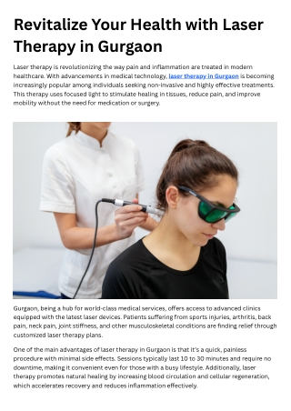 Revitalize Your Health with Laser Therapy in Gurgaon