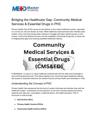 Bridging the Healthcare Gap: Community Medical Services & Essential Drugs in PHC