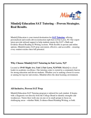 MindzQ Education SAT Tutoring – Proven Strategies. Real Results.