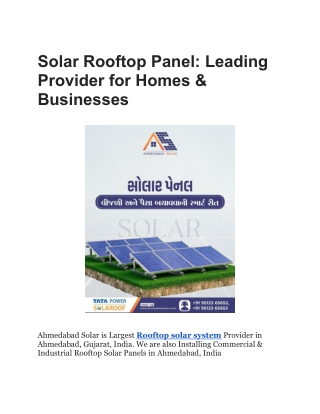 Solar Rooftop Panel_ Leading Provider for Homes & Businesses