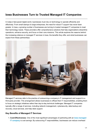 Iowa Businesses Turn to Trusted Managed IT Companies