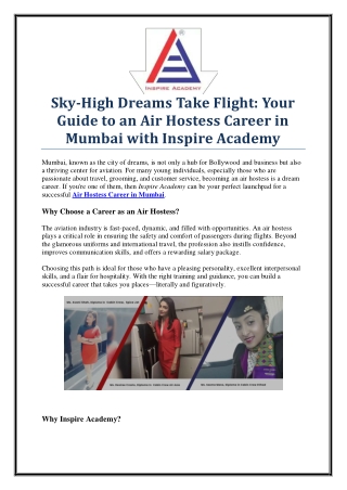 Best Institute for Air Hostess Career in Mumbai – The Inspire Academy