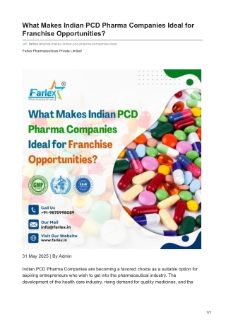 What Makes Indian PCD Pharma Companies Ideal for Franchise Opportunities?