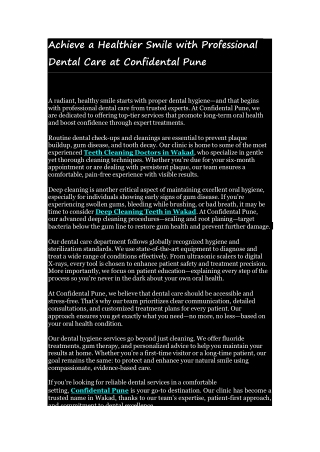 Teeth Cleaning Doctors in Wakad Deep Cleaning Teeth in Wakad  - ConfiDentalPune