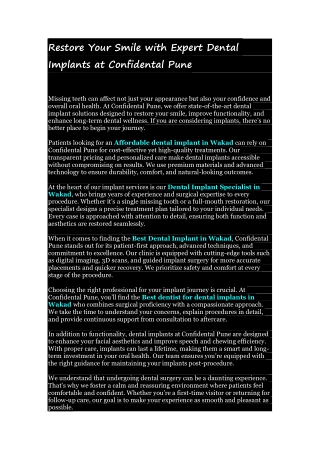 Best  Dental Implant in Wakad Best dentist for dental implants in Wakad  - Confi