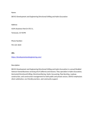 DEVCO Development and Engineering Directional Drilling and Hydro Excavation