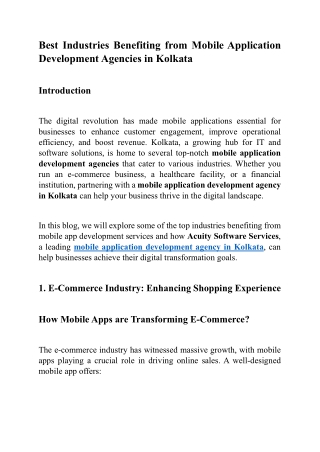 Best Industries Benefiting from Mobile Application Development Agencies in Kolkata